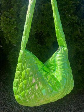 NEON Green Puffy Shoulder Bag 14 x 14 x 4.5 NWOT